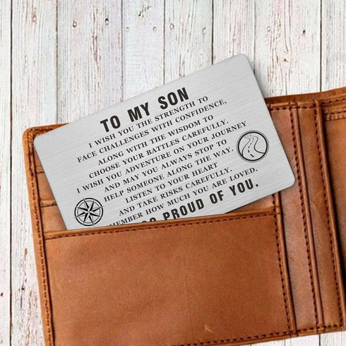 ABNTY To My Son Graduation Card - Steel Engraved Inspirational Quote Message Gifts for Son - Birthday Christmas Gifts Wallet Insert...