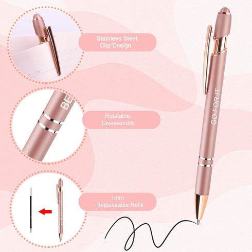 12 Pcs Motivational Quotes Ballpoint Pens for Office Women Inspirational Black Ink Pens with Stylus Tip, Funny Scriptures Pens Valentine’s Day Bul...