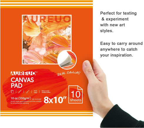 AUREUO Canvas Pad for Painting 10 Sheets, 10 Oz. - 8x10 Inch, 1 Pack - Triple Primed Glue Bound Cotton Canvas Paper for Oil and Acrylic Paints Art...