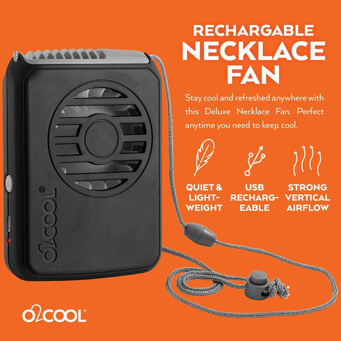 O2COOL Portable Neck Personal Travel USB Battery Powered Adjustable Lanyard Cooling Fan, (Black)...
