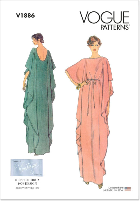 Vogue Misses' Pullover Caftan Sewing Pattern Kit, Design Code V1886, Sizes XS-S-M-L-XL-XXL, Multicolor...