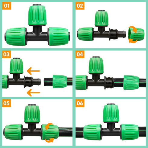 Drip Irrigation Fittings for 1/2 inch Tubing (0.60"-0.63" OD), 12 Pieces Barbed Tee Drip Parts Locked Tee Connectors, 3 Way Drip Line Nuts Connect...