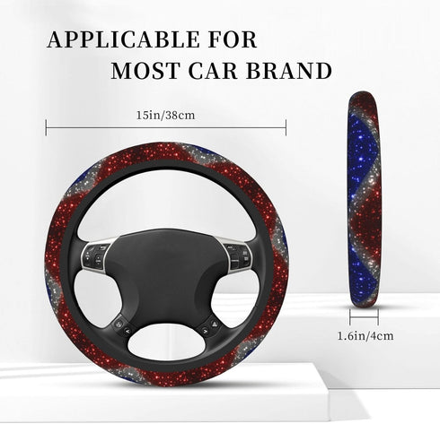Red White and Blue Sparkle Steering Wheel Cover for Women Men Girls Car Accessories Decor Anti-Slip Neoprene Auto Steering Wheel Covers Protector ...