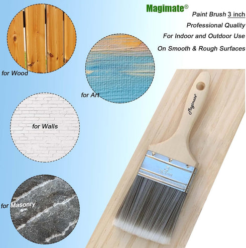 Flat Paint Brush Soft Bristle 3 inch Wide Wooden Stain Brush for Walls, Furniture, Chalk and Fence, Utility Household Paint Brush...