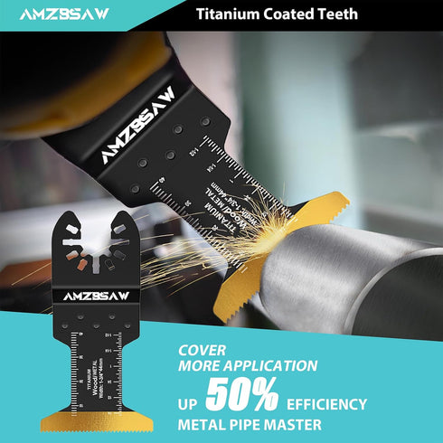 3PCS Titanium Oscillating Saw Blades Metal Cutting, Universal Multitool Blades for Metal Nails Hard Material and Wood Plastic, Multi Tool Blades K...