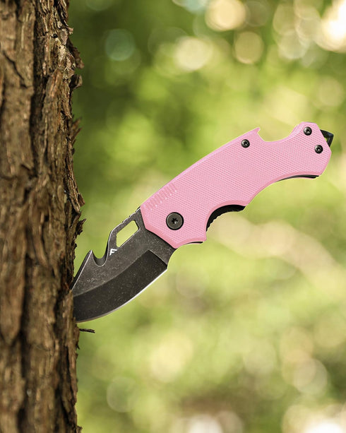 FLISSA Mini Folding Pocket Knife, 2.5-Inch Stainless Steel Drop Point Blade, EDC Pocket Knives for Women with Bottle Opener and Glass Breaker (Pin...