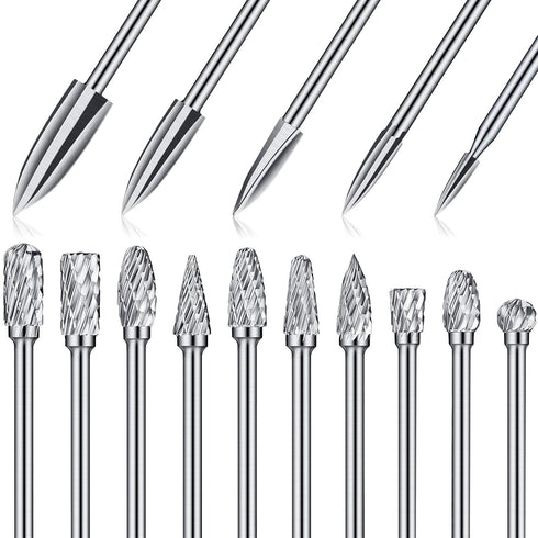 Honoson 15 Pieces Wood Carving and Engraving Drill Bit Double Cut Rotary Burr Carbide Woodworking Drill Bits Set for DIY Woodworking, Drilling, En...