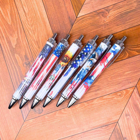 YJ PREMIUMS 6PC American Flag Pens Eagle Black and White Striped Ink Pen for 4th USA Themed Military Veterans Day Marine Crops Employees Gifts Stu...