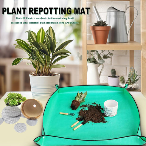 Plant Repotting Mat Waterproof Gardening Mat Plant Transplanting Potting Tray for Indoor Succulent Potting Tarp Portable Thicken PE Mat Garden Wor...