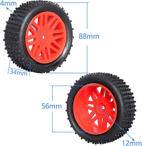 Preglued 12mm Hex Wheel Rims Rubber Tires with Foam Inserts OD 86mm/3.38" for Traxxas Bandit WLtoys 144001 Redcat 1/10 RC Off-Road Buggy Car, Set ...