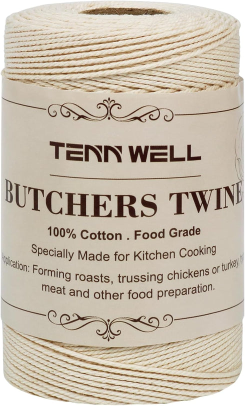 Tenn Well Cooking Twine, 3Ply 656Feet 1mm Food Safe Cotton Kitchen String Butchers Twine for Roasting, Trussing Turkey, Tying Meat, Making Sausage...