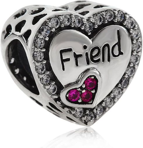 Friend Charm 925 Sterling Silver Friendship Charm Heart Charm Anniversary Charm for DIY Charms Bracelet...