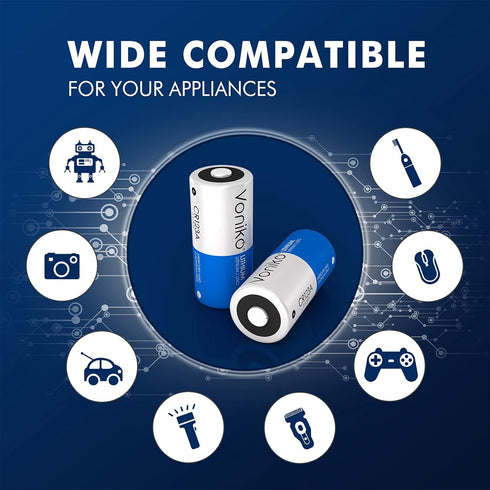 Voniko CR123A Lithium Batteries (2-Pack) – Photo Non-Rechargeable Lithium Battery –3 Volt 123 Battery Lithium 10 Years Shelf Life...