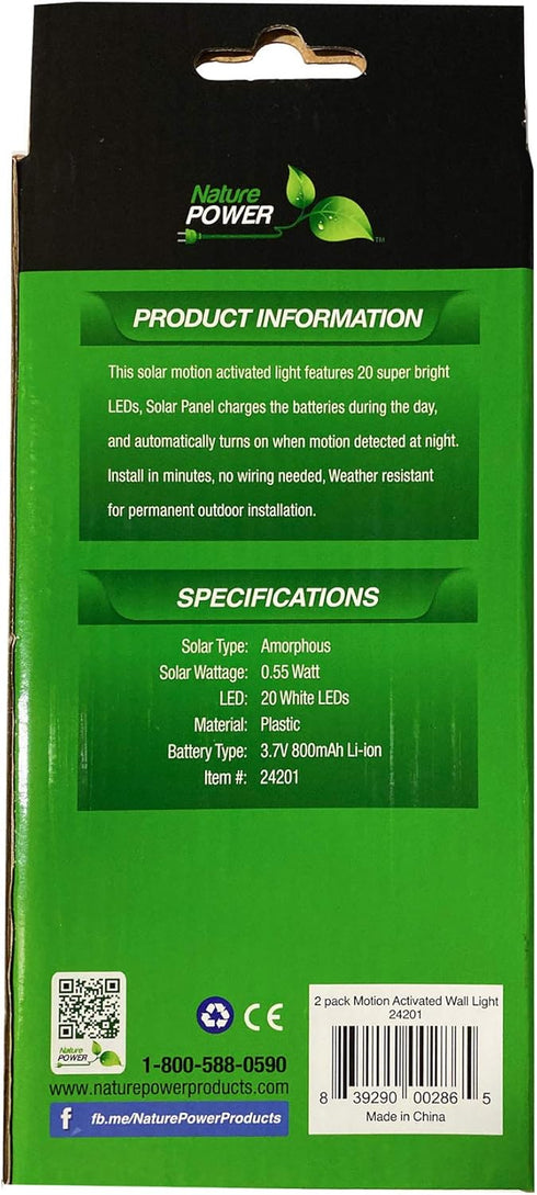 Nature Power 24201 20-LED Solar Powered Motion Activated Wall Light, 2pack, 2 Piece , Black...