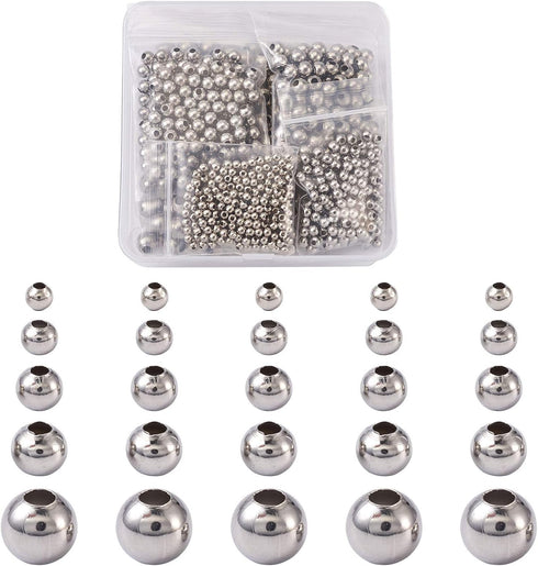 1000pcs 304 Stainless Steel Round Beads Metal Smooth Rondelle Loose Spacer Ball Beads 3mm 4mm 5mm 6mm 8mm for DIY Jewelry Crafts Making Hole:1-3mm...
