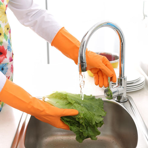 Bamllum 3 Pairs Rubber Cleaning Gloves for Household - Reusable Dishwashing Gloves for Kitchen, Flexible Long-lasting & Waterproof (Medium, Green+...