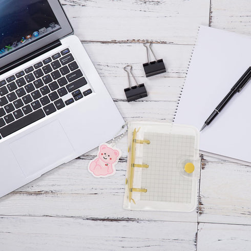 Mini Loose Leaf Notebooks Mini 3 Ring Binders Mini Transparent Clear PVC Binders with Snap Button for Note Taking Office Supplies...