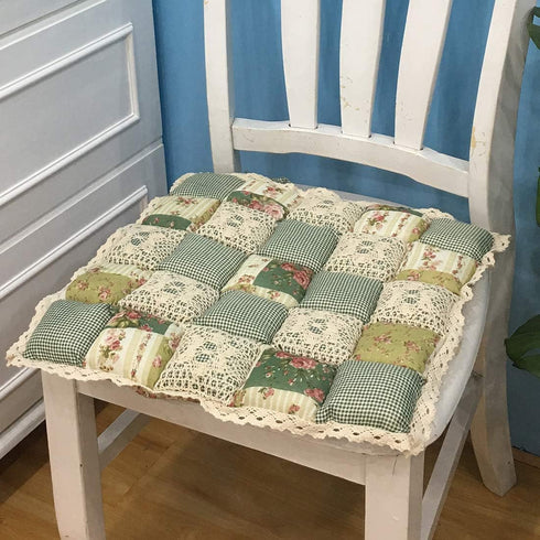 vctops Patchwork Chair Pad with Ties No Slip Lace Trim Chair Cushion Farmhouse Floral Print Kitchen Dining Seat Cushion (017 Green, 16"x16")...