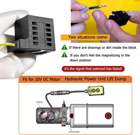 10226-08 Solenoid Coil, for 10 vDC Hydraulic Power Unit,1/2 Hole, Single Lead Wire, Dump Trailer Hydraulic Solenoid Fits Valve Stem Series 08 80 8...