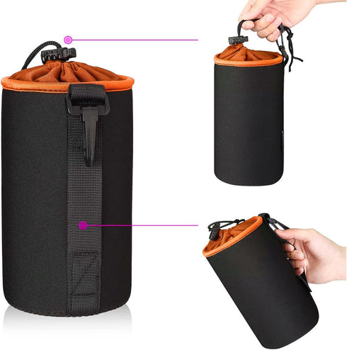Lens Pouch,Waterproof Protective Lens Bag For SLR Camera Lens,With Adjustable Drawstring And Rotating Clamp,Camera Lens Bag For Nikon, Pentax, Son...