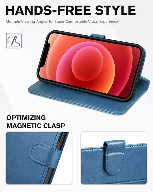TUCCH Wallet Case, iPhone 12 Pro/12 5G, Lake Blue, TPU Shockproof Inner Shell, PU Leather, RFID Blocking, Card Holder, Magnetic Stand, Compatible ...