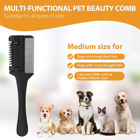 2 Pcs Razor Comb for Dogs Cats with 20 Pcs Extra Blades Pet Razor Comb 2 in 1 Trimming&Grooming, Dog Cat Brush that Cuts Hair, Hair Cutter Comb fo...