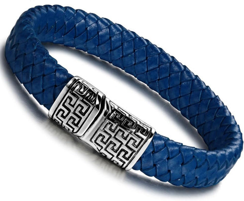 FIBO STEEL Stainless Steel Braided Leather Bracelet Cuff Bracelet for Men 7.5-8.5 inches...