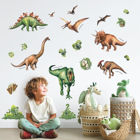 DECOWALL DS-8034 Watercolour Dinosaur Kids Wall Stickers Wall Decals Peel and Stick Removable Wall Stickers for Kids Nursery Bedroom Living Room (...