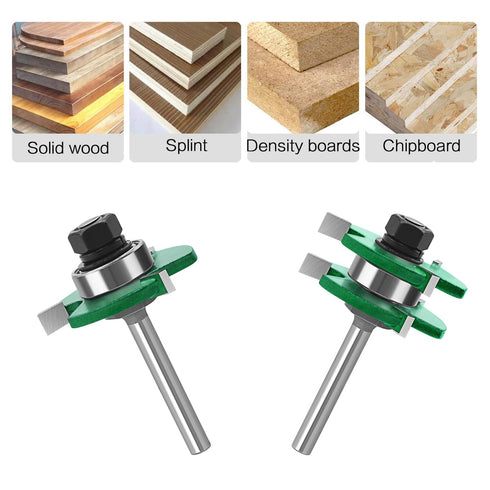 Pro Tongue and Groove Router Bit Set of 2 Pieces 1/4 Inch Shank Router Bit Set 3 Teeth Adjustable T Shape Wood Milling Cutter (Tongue and Groove R...