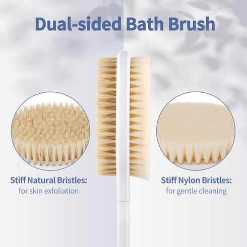 Back Scrubber Body Shower Brush: Anti Slip Long Handle Bath Brush with Stiff and Soft Bristles - Showering Exfoliator for Women, Men, Elderly (Gre...