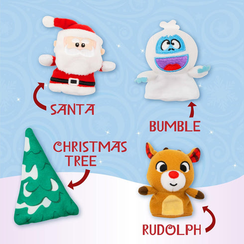 KIDS PREFERRED Christmas Rudolph The Red-Nosed Reindeer Finger Puppet Playset with Sleigh, 5 Pieces, Christmas Stuffed Animal Plush Toys, Finger H...