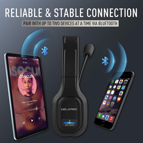 Wireless Headset with Microphone - Single-Ear Headphone, Adjustable Headband, Noise Isolation Mic - Communication for Truck Drivers, Home Office, ...