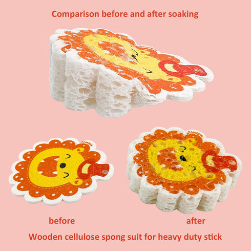 3pcs Compressed Wood Pulp Sponge Scrubber, Cute Cartoon Dual-Sided Reusable Dish Washing Cleaning Sponges Brush, with lanyard, Individually Packag...