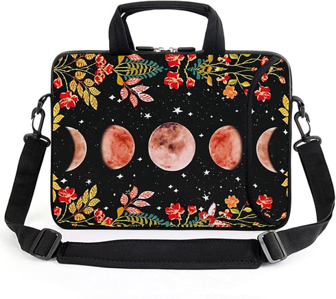 13" 13.3" Laptop Sleeve chromebook case Adjustable Shoulder Strap with Handle Accessory Pocket (Flowers Moon)...