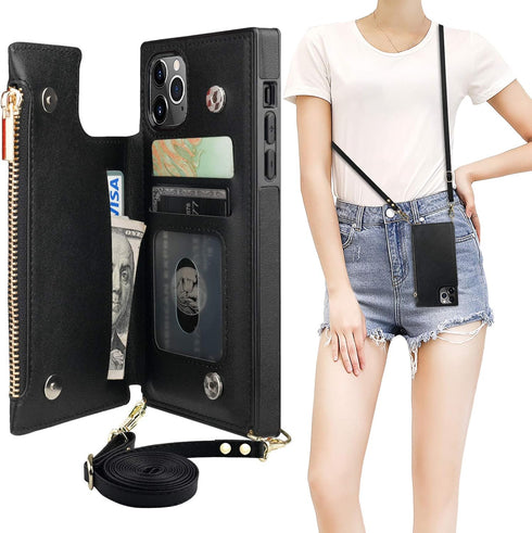 Bocasal Crossbody Wallet Case for iPhone 11 Pro with Card Holder,Zipper Card Slot Protector Shockproof Purse Cover with Removable Cross Body Strap...