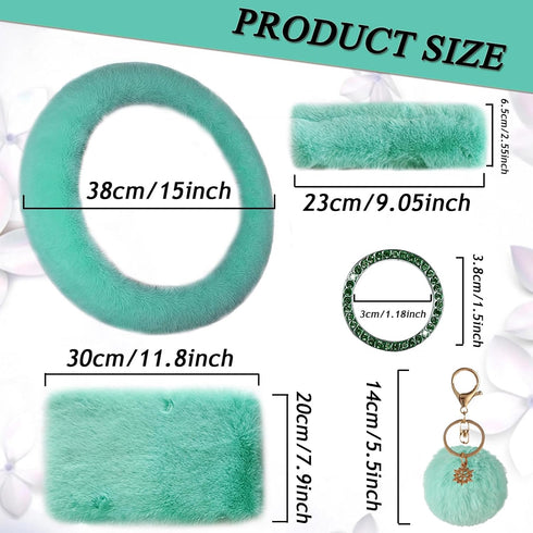 1 Set 8 Pieces Fluffy Steering Wheel Cover for Women, ZXGHIJJ Short Plush Fluffy Car Accessories Set Anti-Slip Car Steering Wheel Cover Furry Auto...