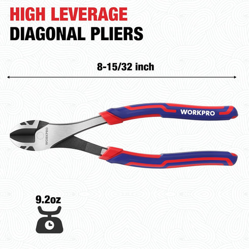 WORKPRO 8 Inch High Leverage Diagonal Pliers, Wire Cutters Heavy Duty in CRV Steel, Diagonal Cutters for Cutting Wires...
