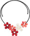 AeraVida Bold Bouquet of Reconstructed Red Coral and Shell Sakura Floral Choker Wrap Necklace...