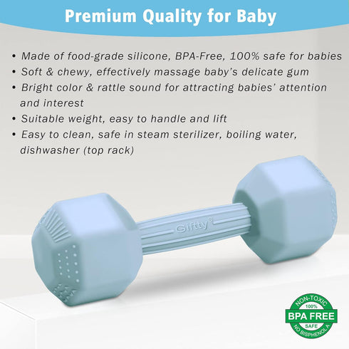 Giftty Baby Dumbbell Toy - Silicone Infant Rattle Teething Toy Teether Toddler Sensory Toy Durable Safe Exercises Workout Weight - Great Gift for ...