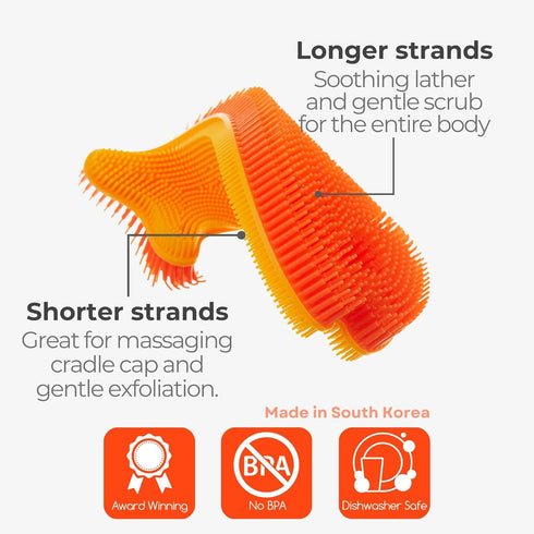 Innobaby Bathin' Smart Silicone Bath Scrub for Babies Toddlers and Adults in Double Sided Sensory Fish Shape, Gently Exfoliate Face and Body, Made...