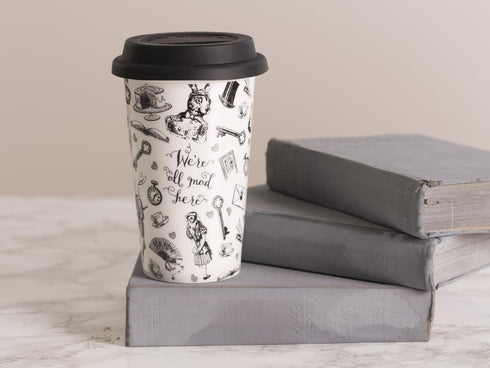 CreativeTops Victoria and Albert 'Alice in Wonderland' Ceramic Travel Mug – Black and White...