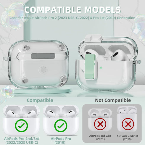 AirPods Pro 2nd/1st Generation Case Cover with Cleaner Kit, Auto Snap Switch Secure Lock Clip Transparent Airpods Pro Case,Compatible with MagSafe...