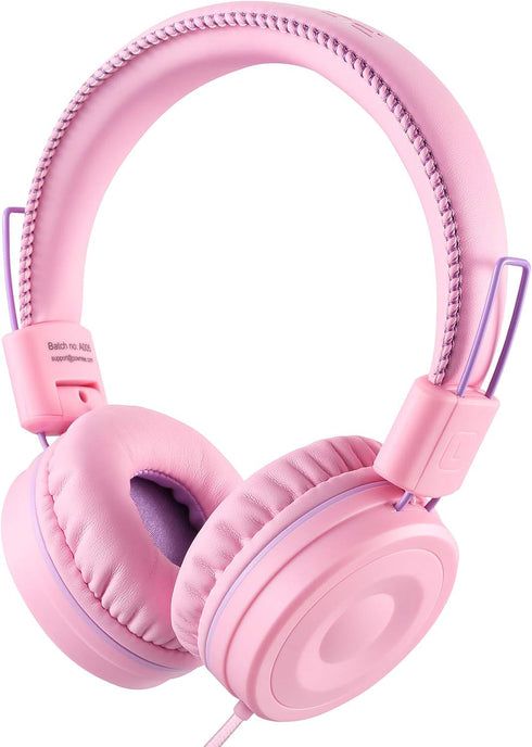 POWMEE M1 Kids Headphones Wired Headphone for Kids,Foldable Adjustable Stereo Tangle-Free,3.5MM Jack Wire Cord On-Ear Headphone for Children (Pink...
