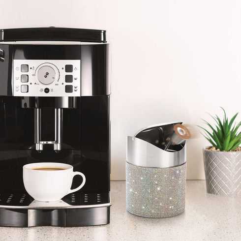 ZOOFOX Countertop Trash Can, 1.5 Liter Bling Rhinestone Garbage Bin with Swing Lid for Home, Office, Vanity Tabletop, Bedroom, Bathroom...