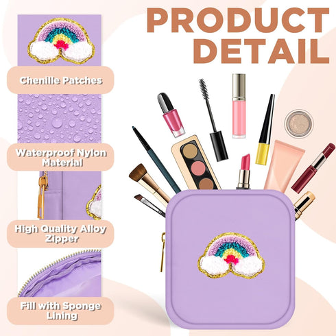 Zubebe 6 Pcs Preppy Patch Cute Makeup Bags Toiletry Bags Skincare Bag Chenille Letter Nylon Bag for Purse Small Zipper Cosmetic Makeup Pouch Prepp...