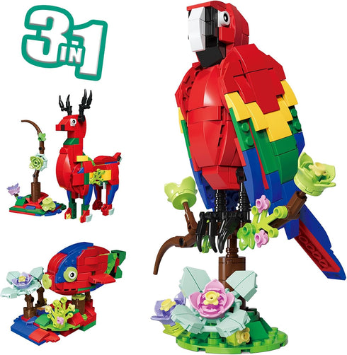 Parrot Flower Building Block Toy - 3 in 1 Transforming Toy with Bird/Deer/Fish, 276PCS Birds of Paradise, Building Block Toy for 8+ Kids & Adults(...