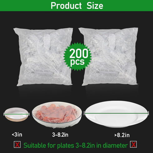 Fresh Keeping Bags 200pcs with Elastic Disposable Shrinkable Food Storage Covers for Kitchen Bowl/Plates...
