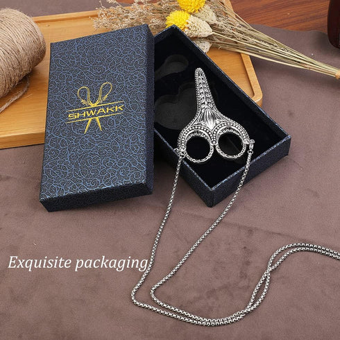 SHWAKK Embroidery Scissors Exquisite Stainless Steel Sharp Tip Retro Scissors with Sheath Chain Sewing Scissor for Sewing,Embroidery, Needlework...