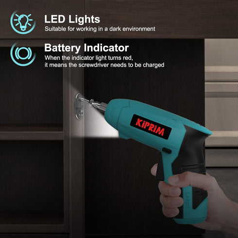 Small 4V Electric Screwdriver,Kiprim ES3 Cordless Screwdriver Tool with Rechargeable Battery,LED Front Light & Power Display Light for Home DIY Bl...