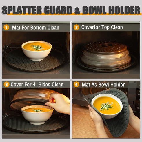 4 in 1,WENWELL Vented Collapsible Microwave Splatter Cover & Mat,Kitchen dish bowl Plate lid for Food,Dishwasher-Safe,BPA-Free Silicone & Plastic...